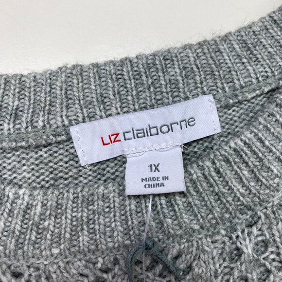 Liz Claiborne Womens Gray Ribbed Knit Long Sleeve Crew Neck Sweater Size 1X - Picture 3 of 4
